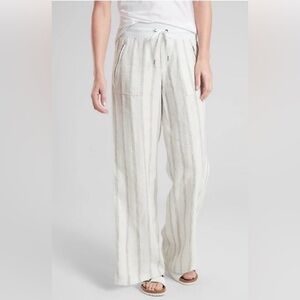 Athleta Cabo Cream and Gray Striped Wide Linen Pants